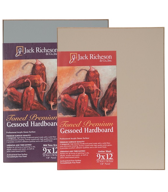 Richeson Toned Gesso Hardboard Panel - 18 x 36, Mid-Tone Grey 