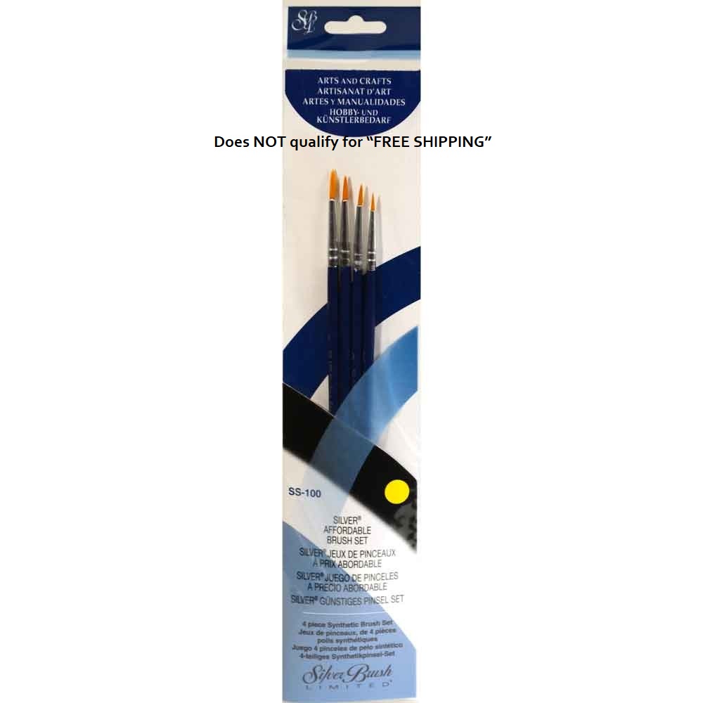 4 Per Pack Silver Brush SS-110 Sterling Studio Golden Taklon Short Handle Round Brush Set 